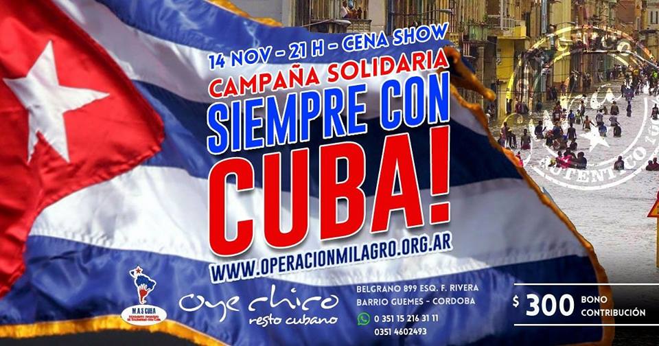 En el marco de varias actividades de la CAMAPAÑA SIEMPRE CON CUBA! lxs esperamos este martes en OYE CHICO. Todo lo recaudado será para enviar a nuestra querida Cuba que continúa en la etapa de recuperación tras el paso del huracàn Irma. HACE TU RESERVA, LXS ESPERAMOS EL MARTES A LAS 21 EN OYE CHICO!!!!!!