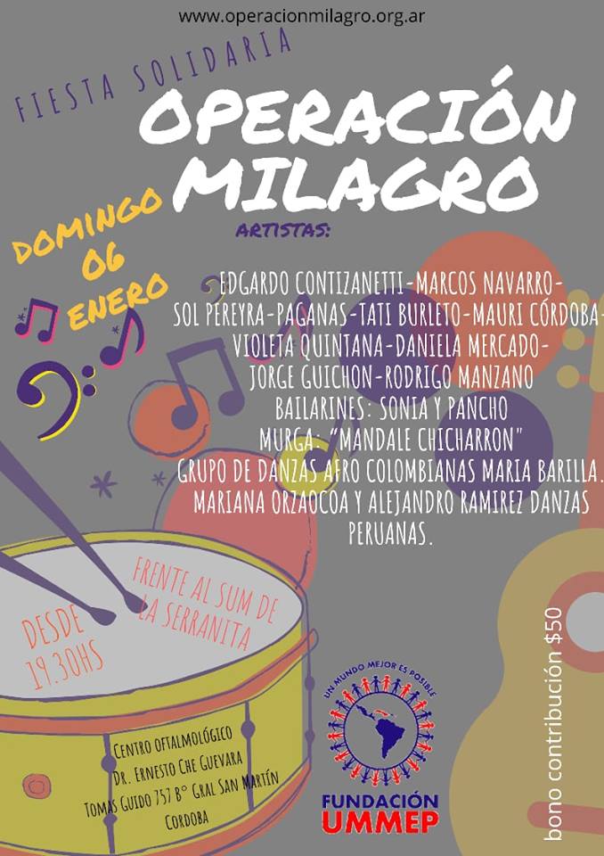 Peña solidaria para colaborar con la construcción del albergue para pacientes en el Centro Oftalmológico Dr. ERNESTO CHE GUEVARA (Operación Milagro en Argentina). Mañana lxs esperamos!!!