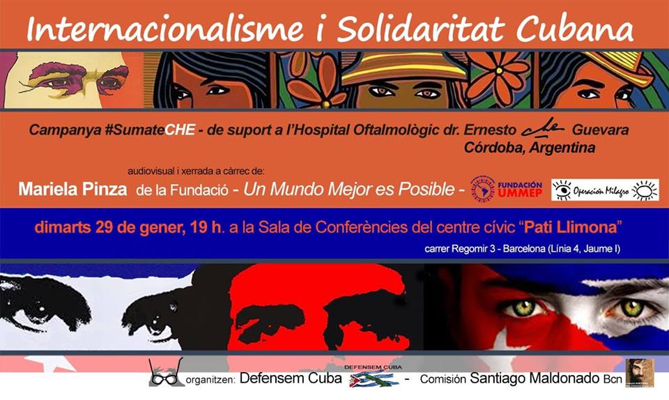 Charla Internacionalismo y Solidaridad Cubana, Hospital Oftalmológico Dr. Ernesto Che Guevara, en Córdoba- Argentina.  Cuba es ejemplo de solidaridad e internacionalismo, una muestra de esto es la cooperación Sur Sur, con los programas Yo Si Puedo, método para combatir el analfabetismo y el programa Operación Milagro para devolver la vista a persones que se quedan ciegas por no tener medios para una operación de cataratas, condenadas a la oscuridad por lo malvado que llega a ser el sistema capitalista.